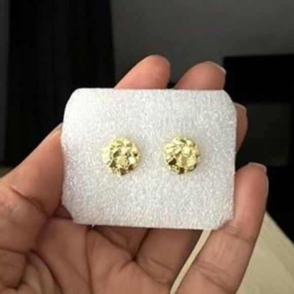 13mm Brass 14K Solid Nugget Cookie Earring Earrings Bling Stud Type Fashion - Picture 1 of 5